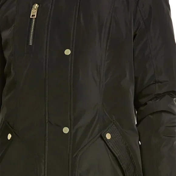 NB Series Nicole Benisti CLAREMONT Shearling Trim Down Parka Coat Black LRG NWT